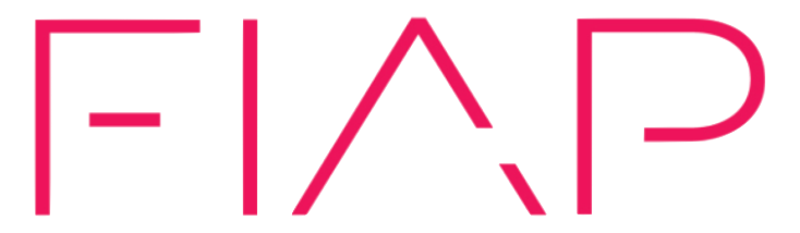 Logotipo da empresa FIAP. A palavra “FIAP” está escrita em rosa, com uma leve estilização na letra “A”.