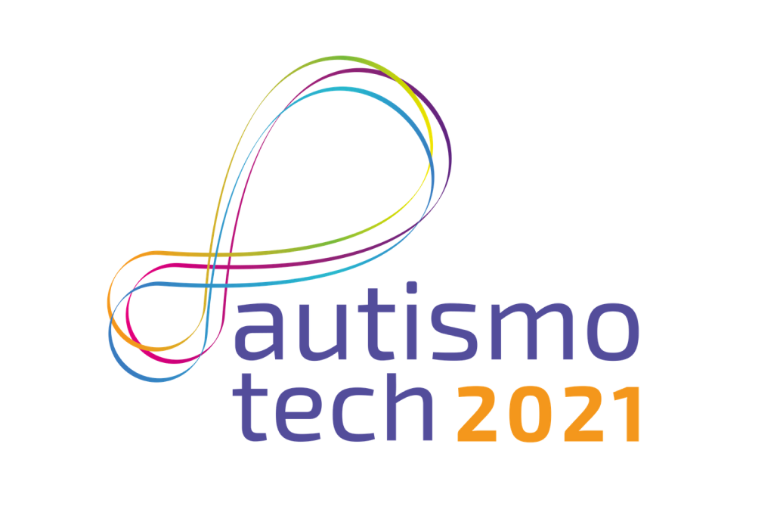 Imagem do logo do Autismo Tech 2021. Trata-se de uma imagem colorida com o símbolo do infinito desenhado em linhas coloridas e delicadas. Do lado direito da imagem, os dizeres: Autismo Tech (em azul) 2021 (em laranja).