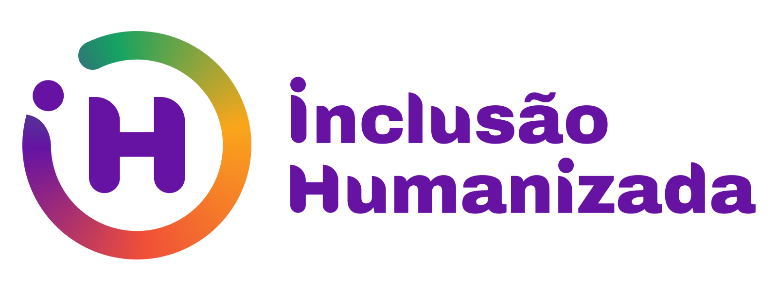 logo inclusão Humanizada Logotipo da empresa Inclusão Humanizada. A palavra “Inclusão humanizada” está escrita em roxo. Do lado esquerdo, há a letra “H” maiúscula com um circulo em volta dela, nas cores roxo, vermelho e verde.