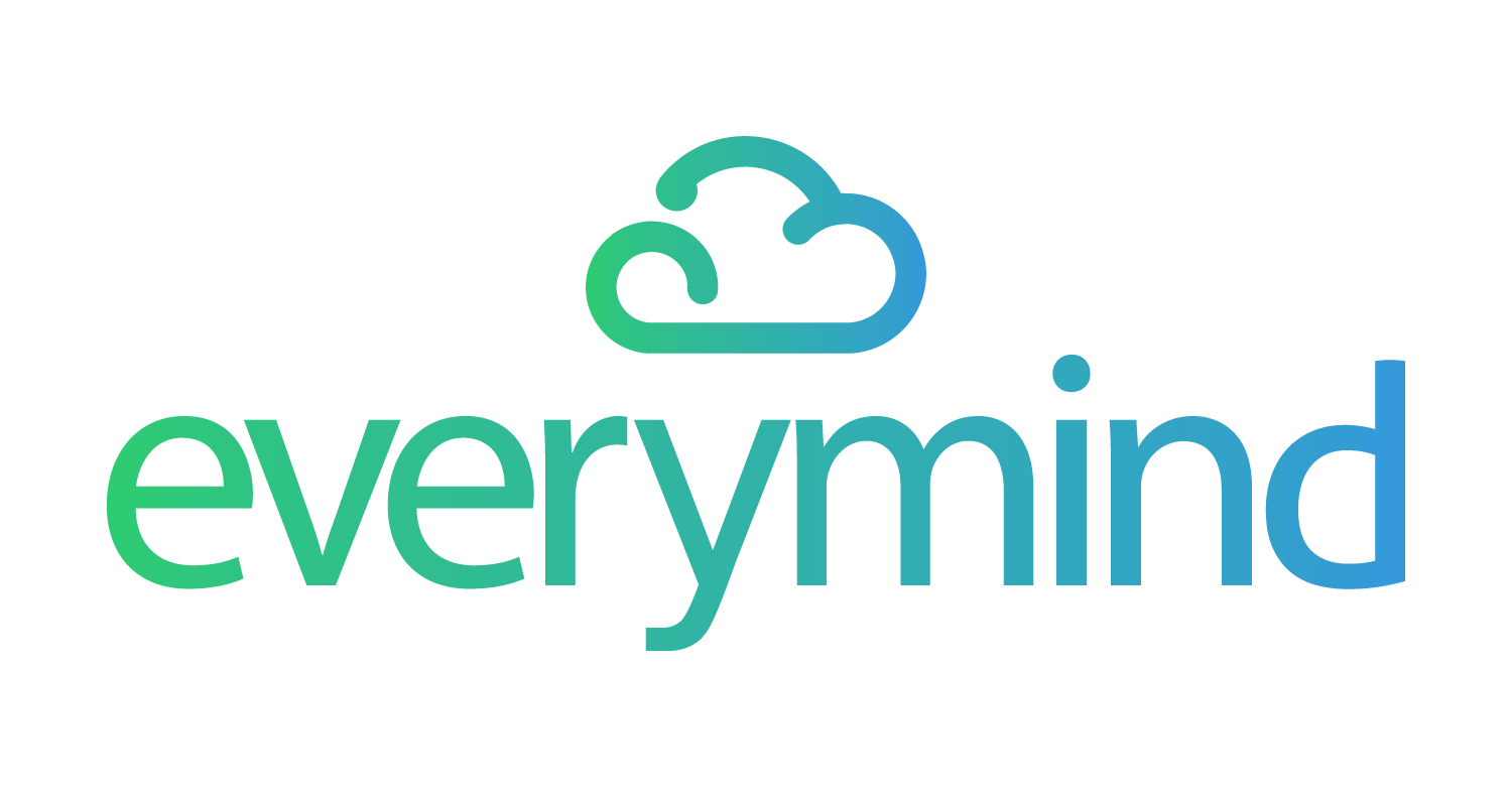 logo everymind Logotipo da Everymind. Trata-se de um logo com a palavra “Everymind” em degradê do verde para o azul. Em cima do nome, há uma nuvem ilustrada.